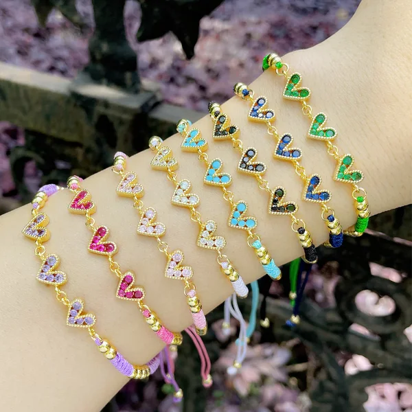 Colorful zircon heart bracelet Bohemian ethnic style hand-woven bracelet European and American bracelet wholesale brg30