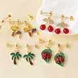 AS jewelry retro copper plated real gold cherry coconut tree pendant earrings earrings female erq31
