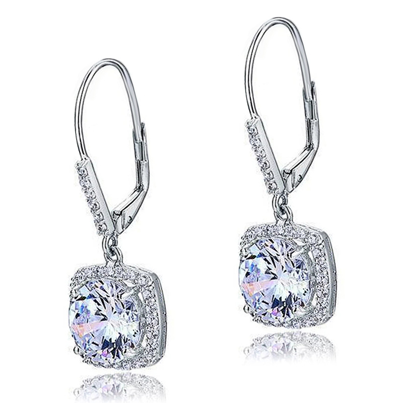 New hot-selling square earrings for women, geometric light luxury, shiny zircon jewelry, elegant temperament jewelry