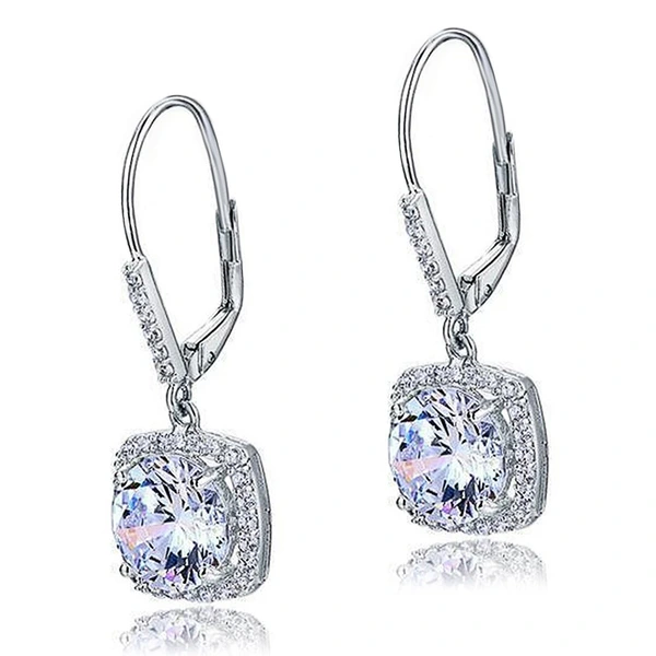 New hot-selling square earrings for women, geometric light luxury, shiny zircon jewelry, elegant temperament jewelry