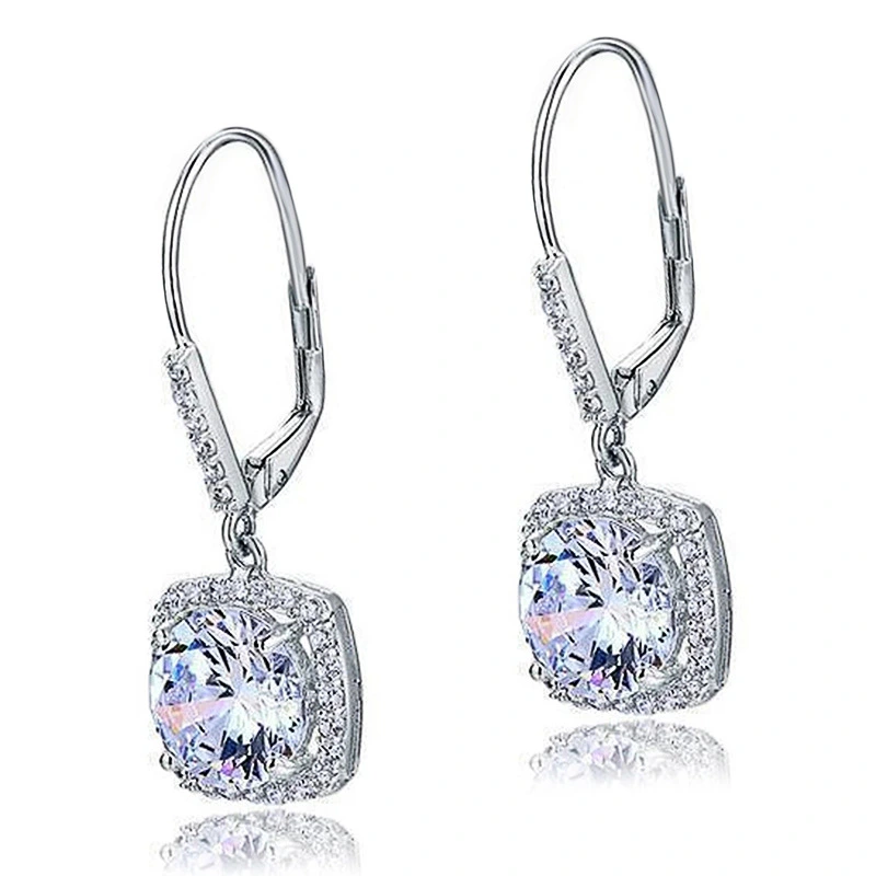 New hot-selling square earrings for women, geometric light luxury, shiny zircon jewelry, elegant temperament jewelry