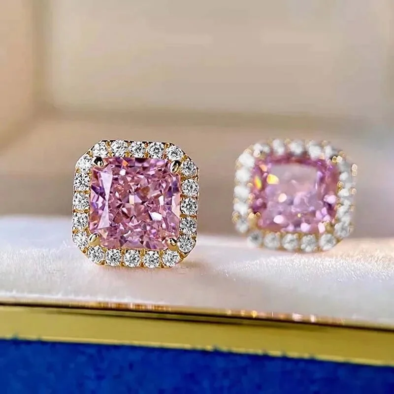 Pink square ring necklace classic high-end luxury ring necklace set evening party high-end accessories