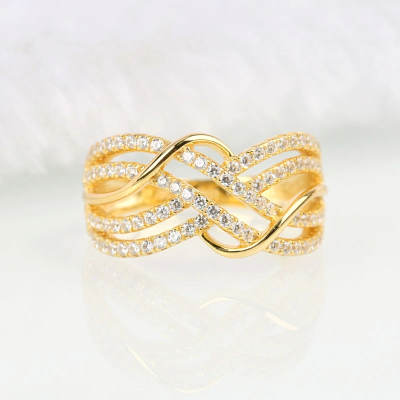 Light luxury high-end wave multi-layer line diamond ring female personality niche banquet exaggerated hollow ring