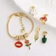 AS jewelry hot selling copper plated real gold diy lips mushroom rose oil drop pendant bracelet brn27