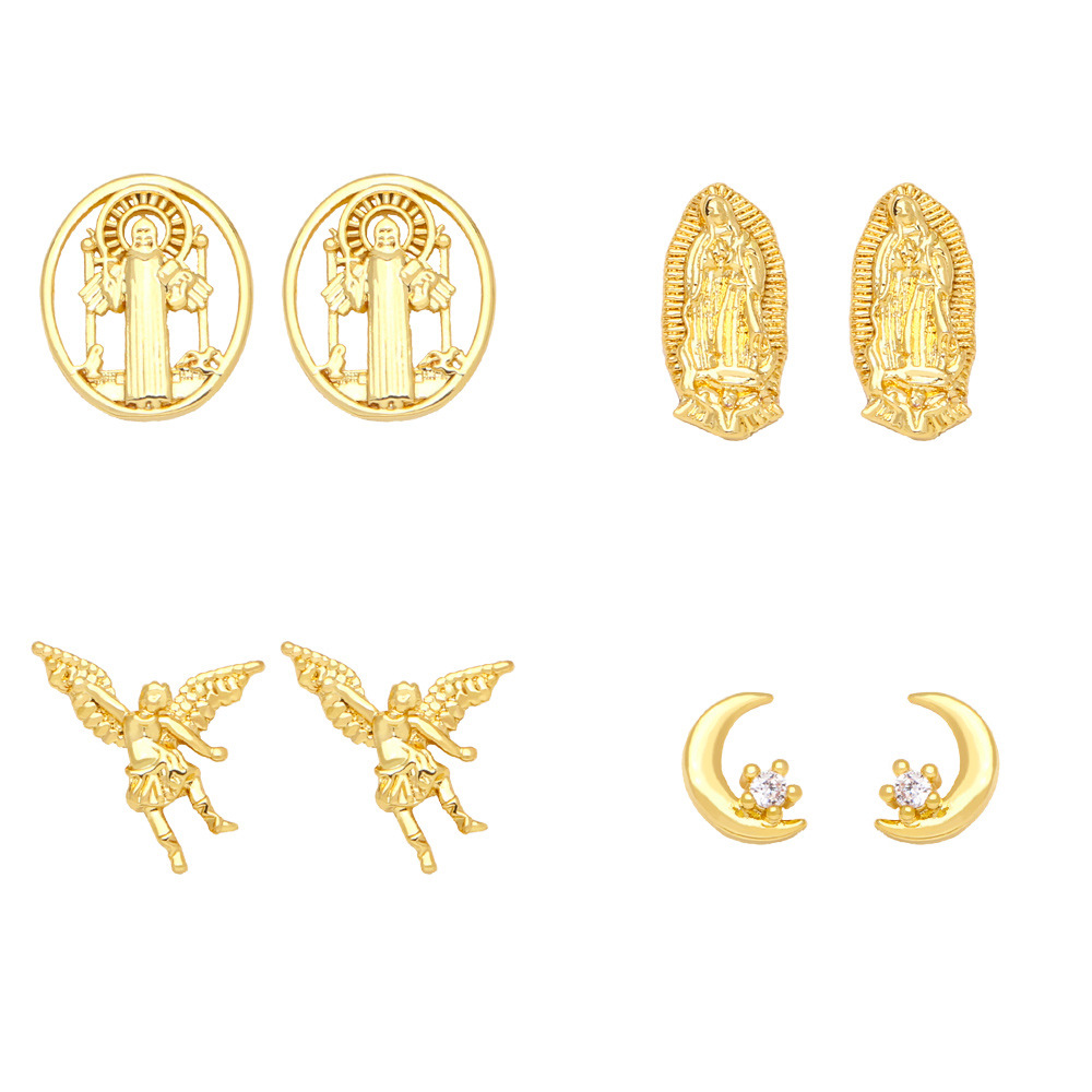 Clearance European and American personality inlaid zircon Madonna Angel piercing earrings fashion star moon earrings earrings ery93