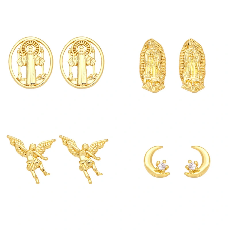 Clearance European and American personality inlaid zircon Madonna Angel piercing earrings fashion star moon earrings earrings ery93