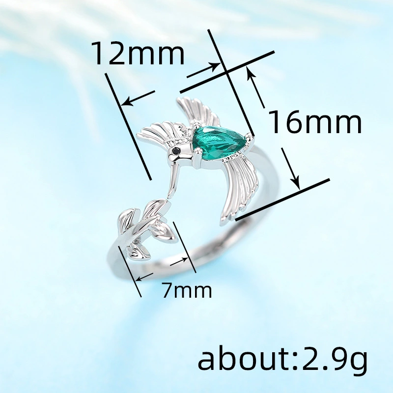  Inlaid zircon design ring for women bird branch opening adjustable ring fashion hot style single ring