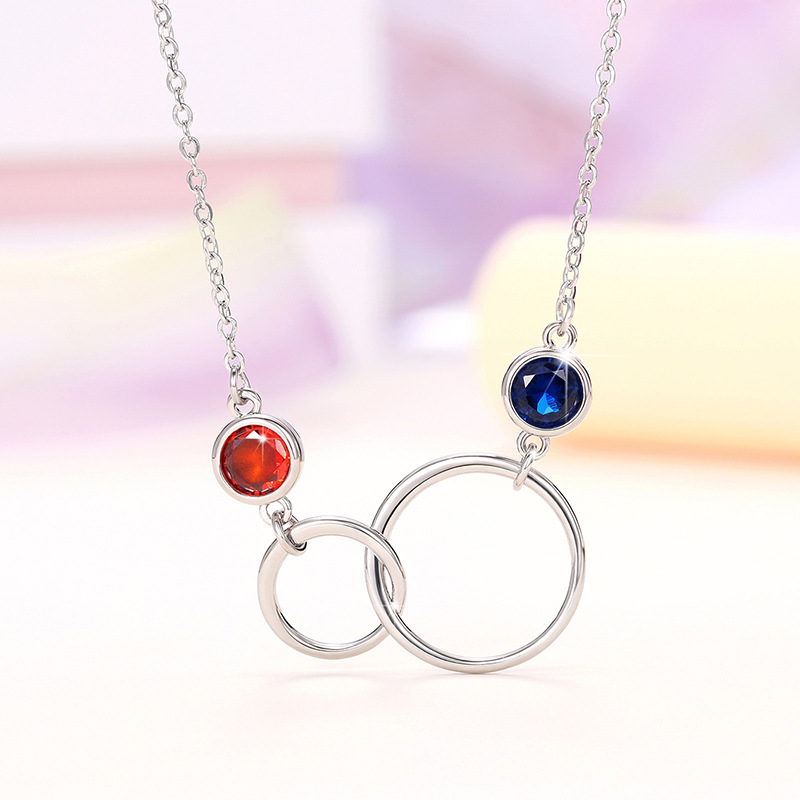 Trendy niche design jewelry minimalist style double ring circle copper micro inlaid zircon pendant necklace wholesale