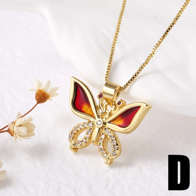 AS jewelry Europe and the United States hot selling color dripping copper plated 18k gold butterfly pendant necklace clavicle chain nka088