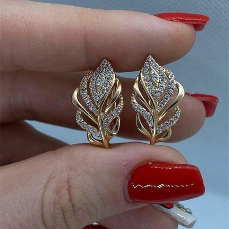 Hot new wheat ear earrings stylish pastoral style light luxury temperament square face earrings leaf female earrings