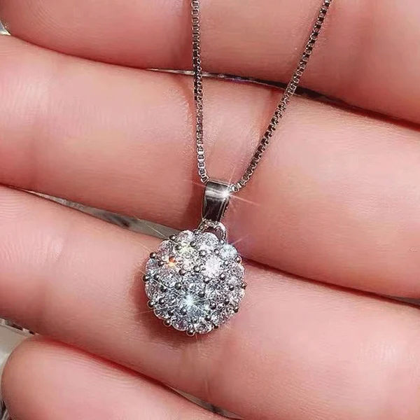 Super flash necklace copper inlaid zircon pendant geometric round full diamond light luxury sweater chain manufacturer supply