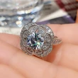 Fashionable national style jewelry retro flower zircon ring exquisite flower round diamond women's ring