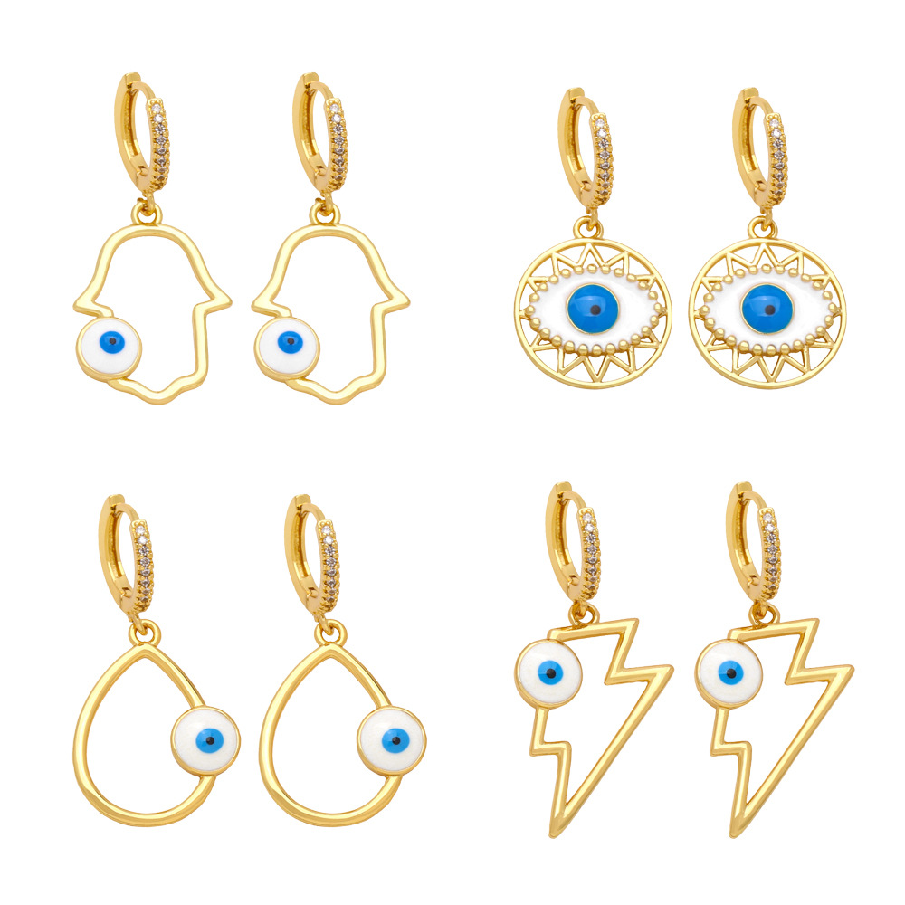 Clearance European and American jewelry devil eye earrings female geometric lightning drop oil blue eye earrings ers35