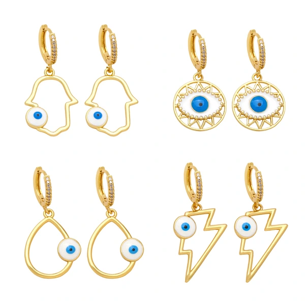 Clearance European and American jewelry devil eye earrings female geometric lightning drop oil blue eye earrings ers35