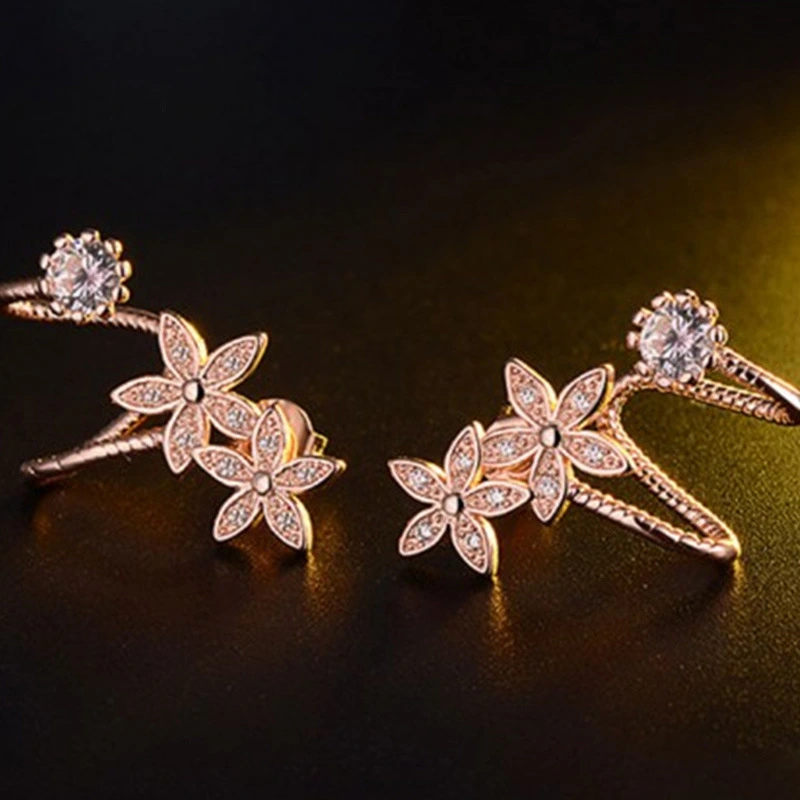 Exotic personality earrings double ear piercing flower zircon earrings one-piece earrings conjoined ear clips for women