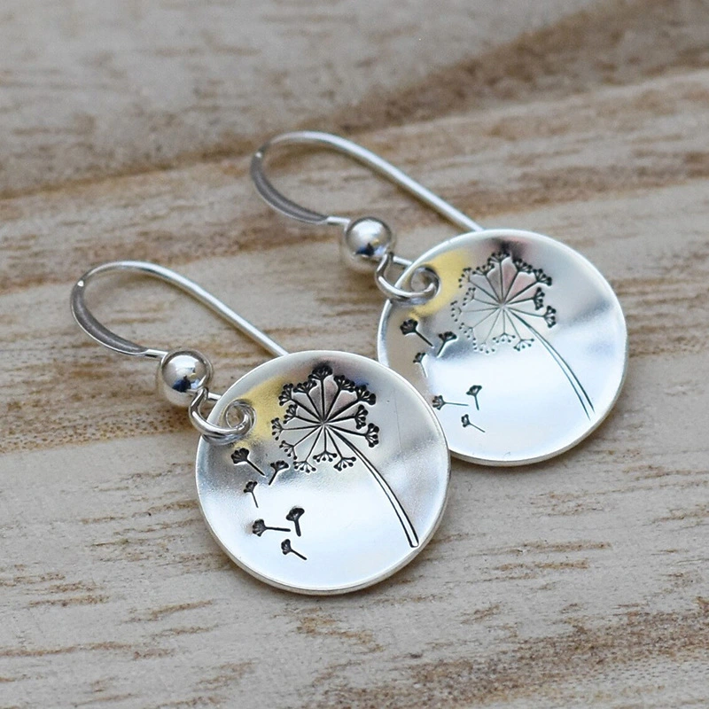 New simple retro round dandelion earrings for women, palace earrings, hot selling single item earrings