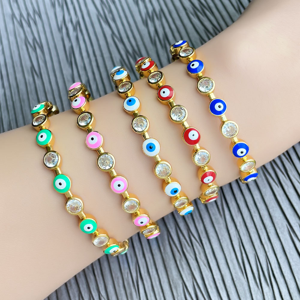 European and American jewelry devil eye bracelet women's multi-color oil drop diamond eye C-shaped open bracelet brh25