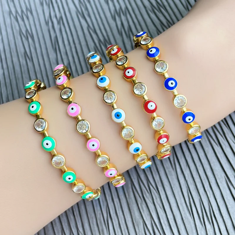 European and American jewelry devil eye bracelet women's multi-color oil drop diamond eye C-shaped open bracelet brh25