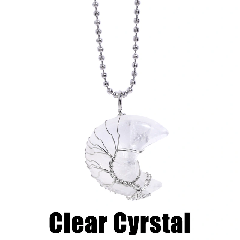European and American jewelry white crystal moon teardrop-shaped tree of life pendant copper wire winding necklace wholesale nkr91