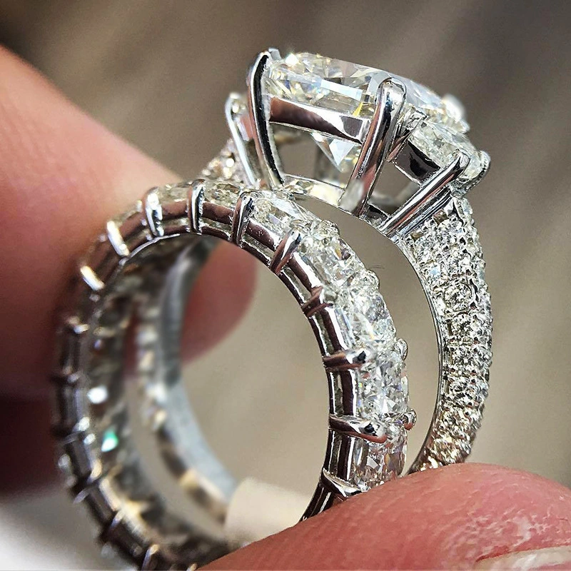  Zircon row diamond ring sterling silver men's and women's big brand index finger ring luxury fashion exaggerated ring