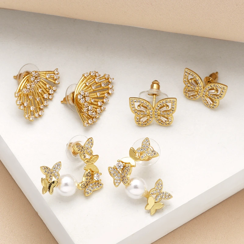AS jewelry shopee butterfly earrings female copper plated real gold inlaid zircon earrings earrings ery03