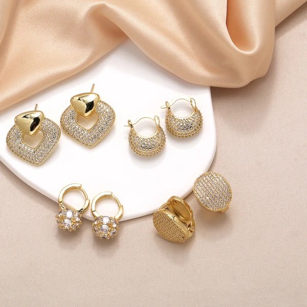 AS jewelry studs hot selling love full zircon earrings female copper plated real gold earrings era038