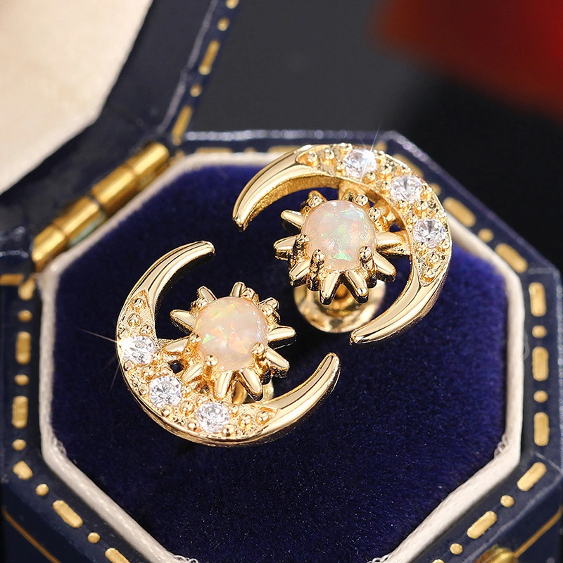   Factory direct sales design earrings imitation opal star and moon earrings exquisite niche earrings