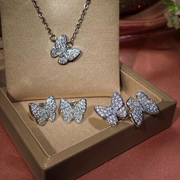 2021 live hot selling style butterfly zircon celebrity three-piece jewelry set spot direct sales