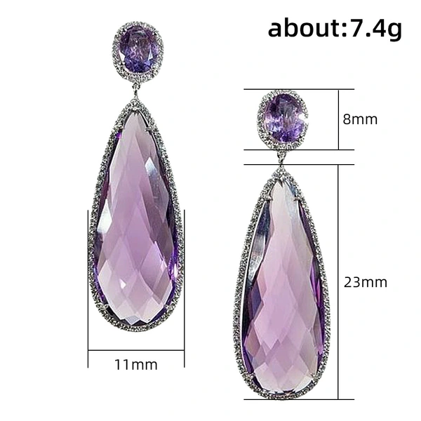 European and American purple pendant earrings, teardrop pear-shaped colored diamond earrings, luxurious and versatile dress accessories