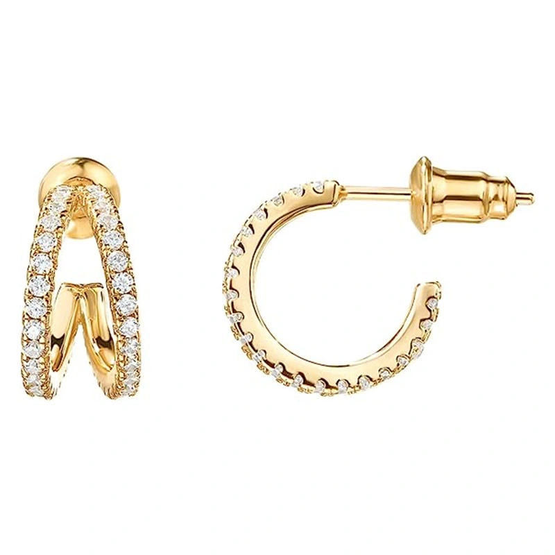  Exquisite light luxury temperament micro-inlaid zircon earrings fashionable C-shaped earrings commuter versatile Korean earrings