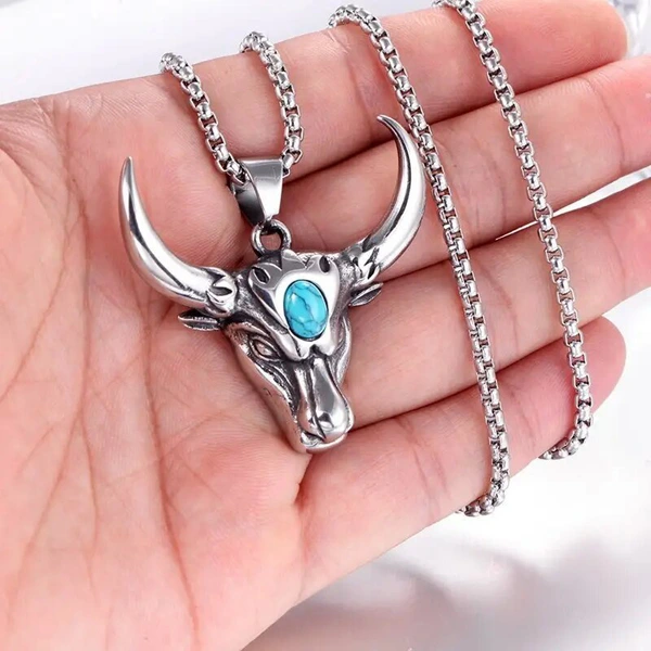  Retro bull head necklace exaggerated domineering personality trendy men's pendant European and American fashion hip-hop punk style necklace