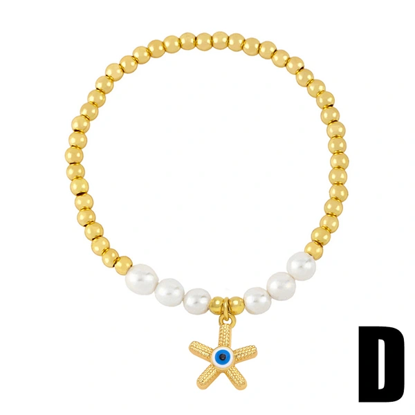 2023 summer new gold round beaded colorful love five-pointed star bracelet female European and American hand jewelry brh49