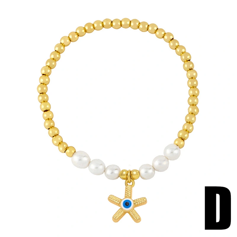 2023 summer new gold round beaded colorful love five-pointed star bracelet female European and American hand jewelry brh49