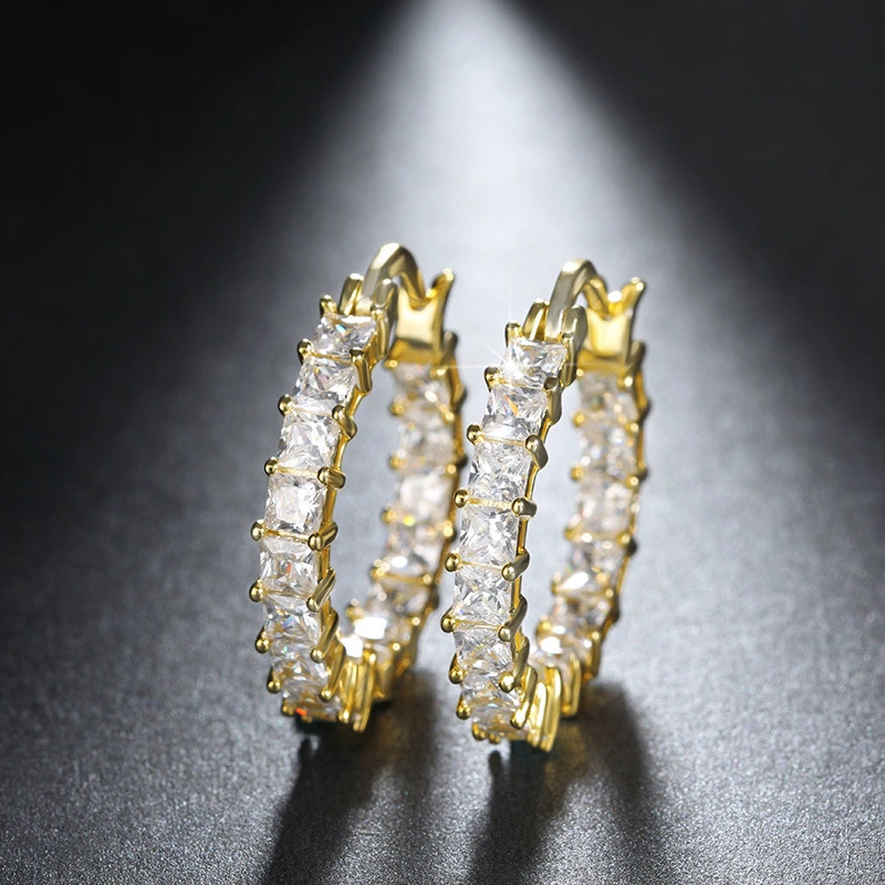 New luxury high-end zircon thin earrings earrings for women European and American style copper gold-plated fashion earrings