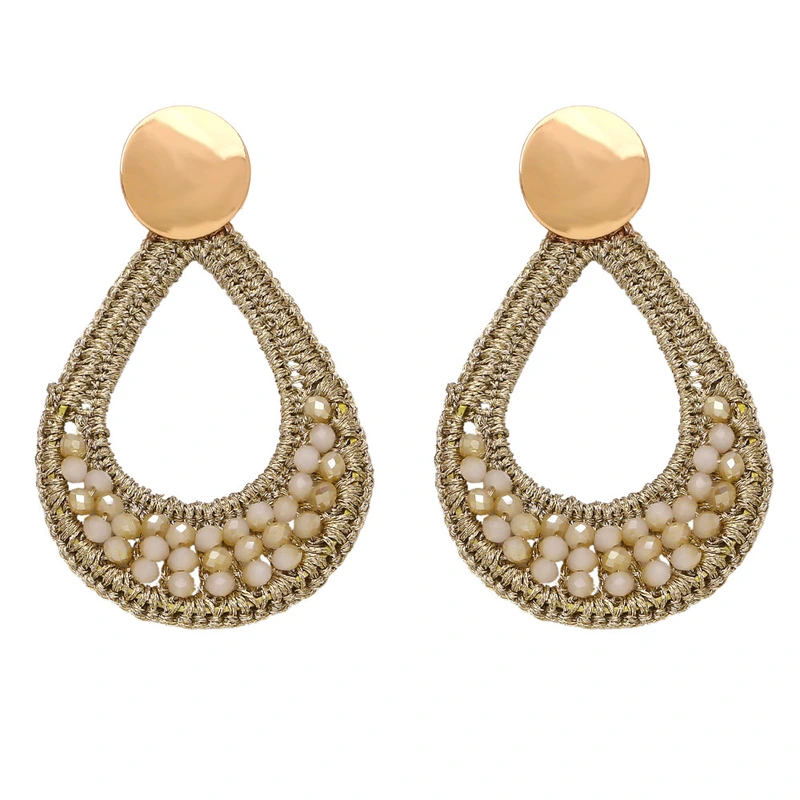 European and American retro rice bead water drop earrings ethnic style geometric earrings Bohemian handmade earrings female era198