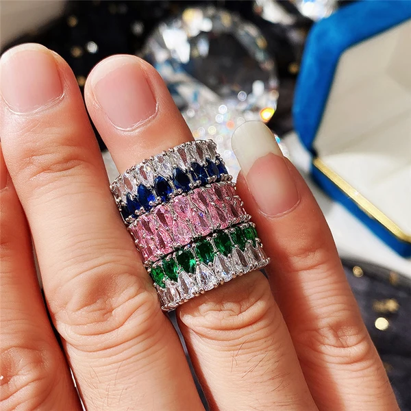 Hot selling new style light luxury double row drop zircon ring female full diamond couple ring