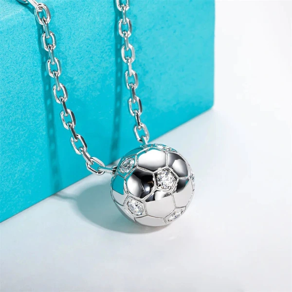  Manufacturer's hot selling metal electroplated football necklace with 3D ball design, fashionable and light luxury style jewelry