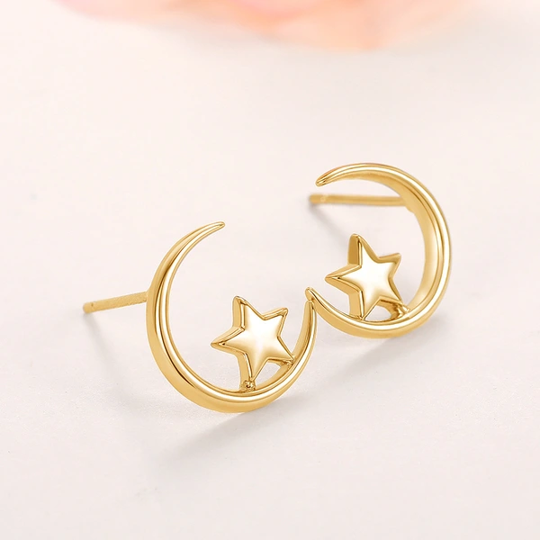  Star and moon earrings for students, female metal simple star and moon earrings, star and moon shining together, daily earrings