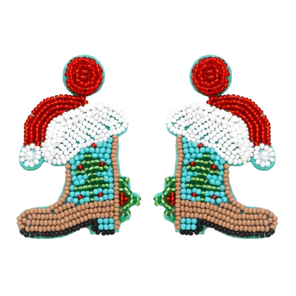 Hot selling Christmas earrings European and American new style Christmas hat Christmas boots rice bead earrings ers74