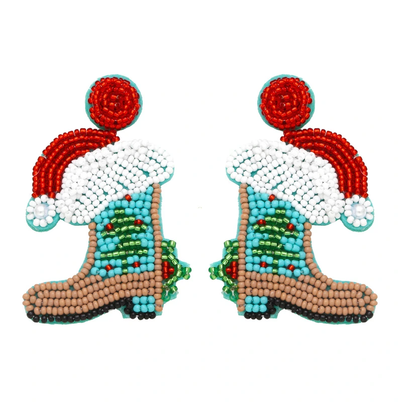 Hot selling Christmas earrings European and American new style Christmas hat Christmas boots rice bead earrings ers74