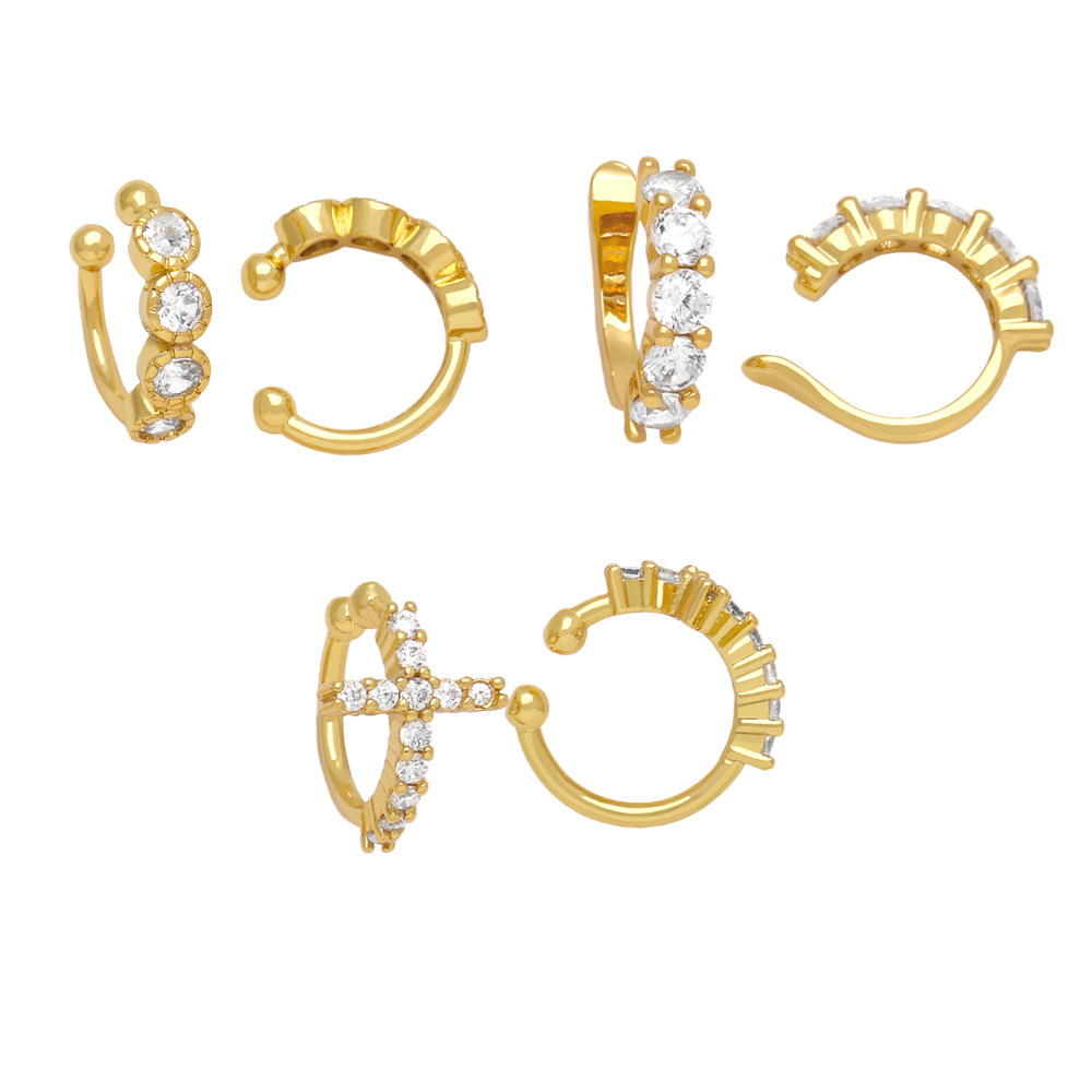 European and American fashion simple cross ear bone clip female personality diamond geometric C-shaped ear clip no pierced earrings erq91