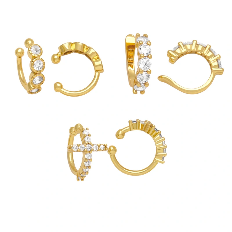 European and American fashion simple cross ear bone clip female personality diamond geometric C-shaped ear clip no pierced earrings erq91