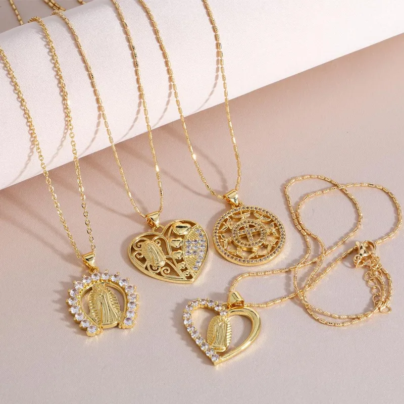 European and American simple love pendant necklace fashion inlaid Virgin Mary all-match clavicle chain nkb856