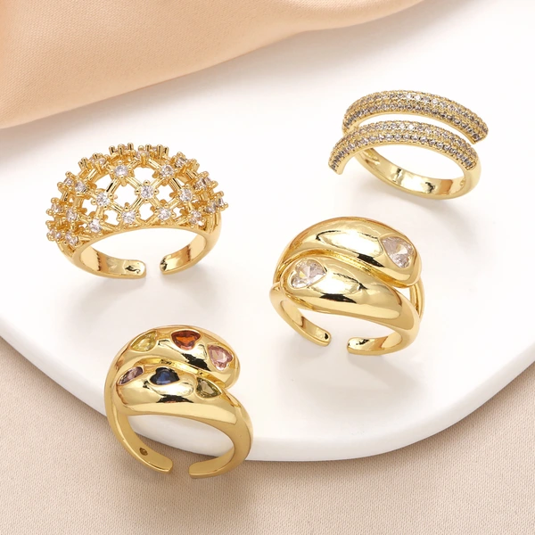 AS jewelry European and American colored zircon love ring gold-plated high-grade irregular open ring rim72