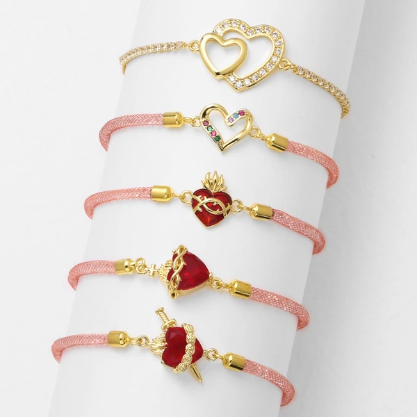 AS jewelry Europe and the United States hot selling Valentine's Day love heart pendant copper plated real gold hand jewelry bracelet female bre24