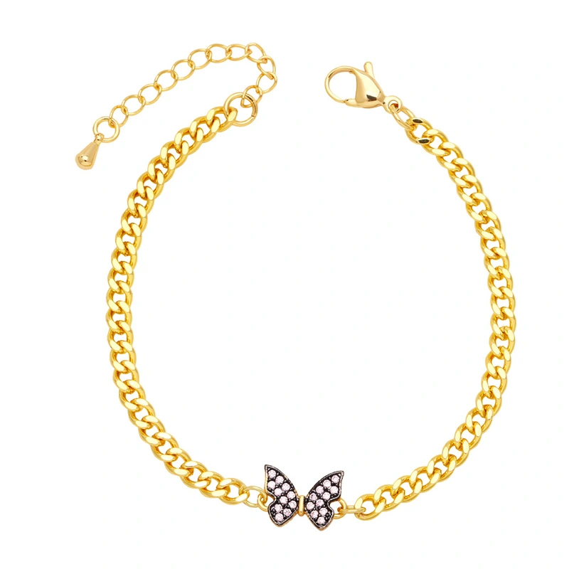 European and American style personality Cuban chain bracelet female Internet celebrity fashion trend high-end inlaid zircon butterfly bracelet brj33