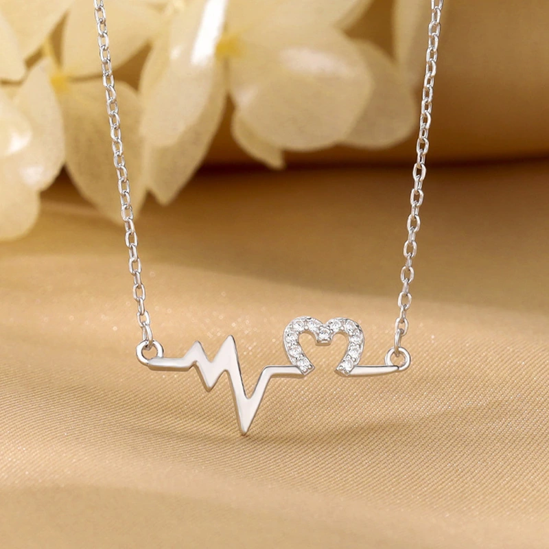 Hollow love necklace for women, creative electrocardiogram clavicle necklace, trendy internet celebrity heartbeat necklace, hot sale