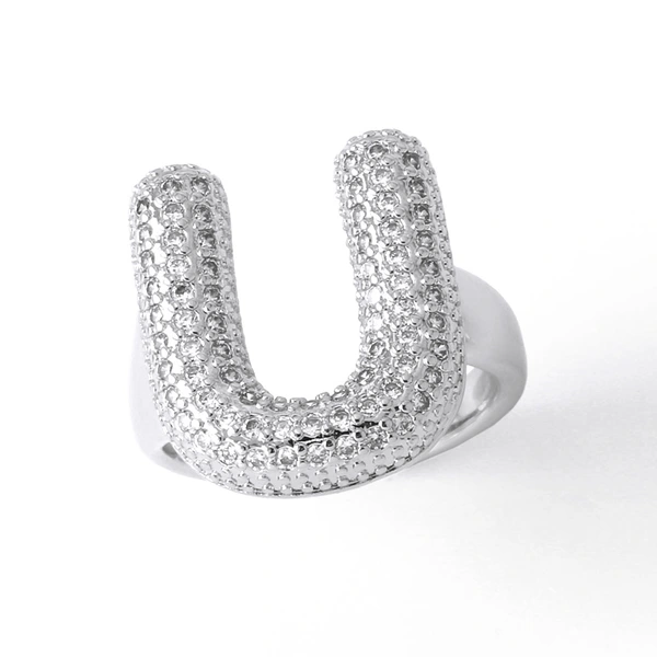 Jewelry Europe and the United States hot selling 26 English letter ring gold-plated full zircon fat letter ring rih91