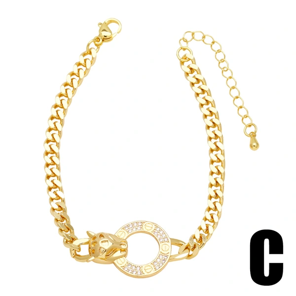 European and American jewelry exaggerated punk leopard bracelet niche light luxury inlaid zircon gold-plated hand jewelry bracelet brm33