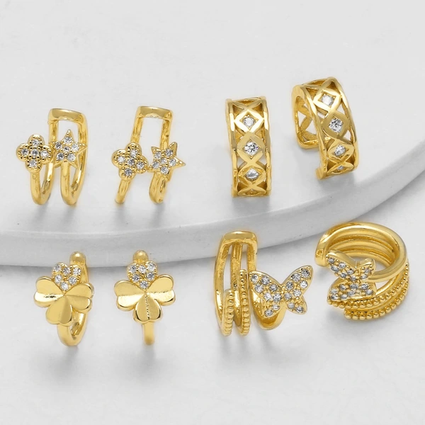 AS jewelry Europe and the United States hot selling copper plated 18k gold butterfly ear clip female no ear piercing ear bone clip earrings erq49